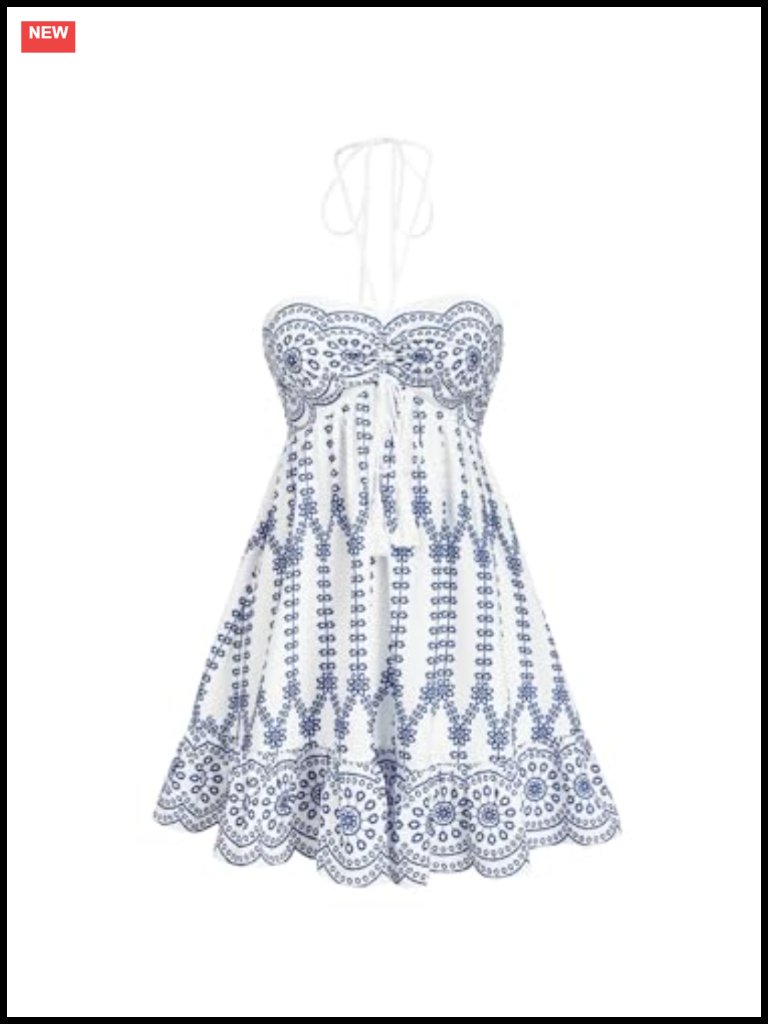 Halter Floral Boho Mini Dress Swing Vacation Beach Sundress